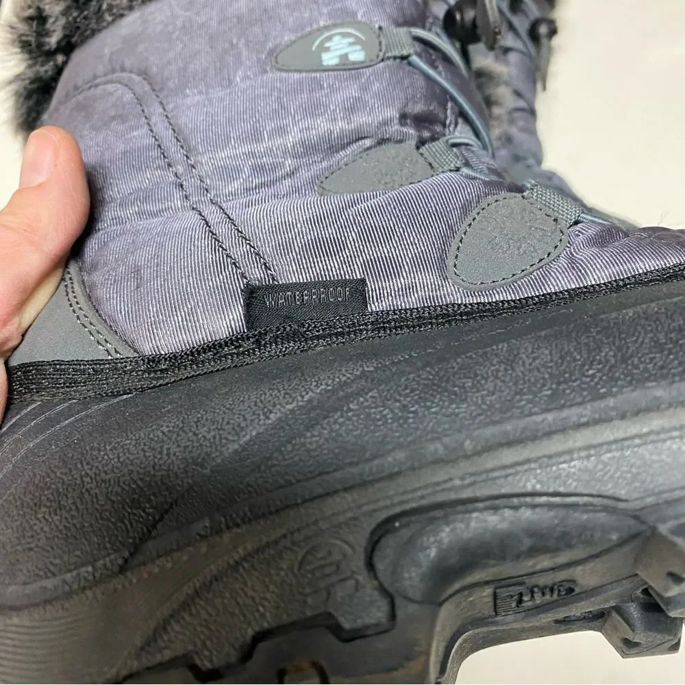 Kamik Momentum waterproof Snow Boots gray fur lined warm EUC woman’s 6